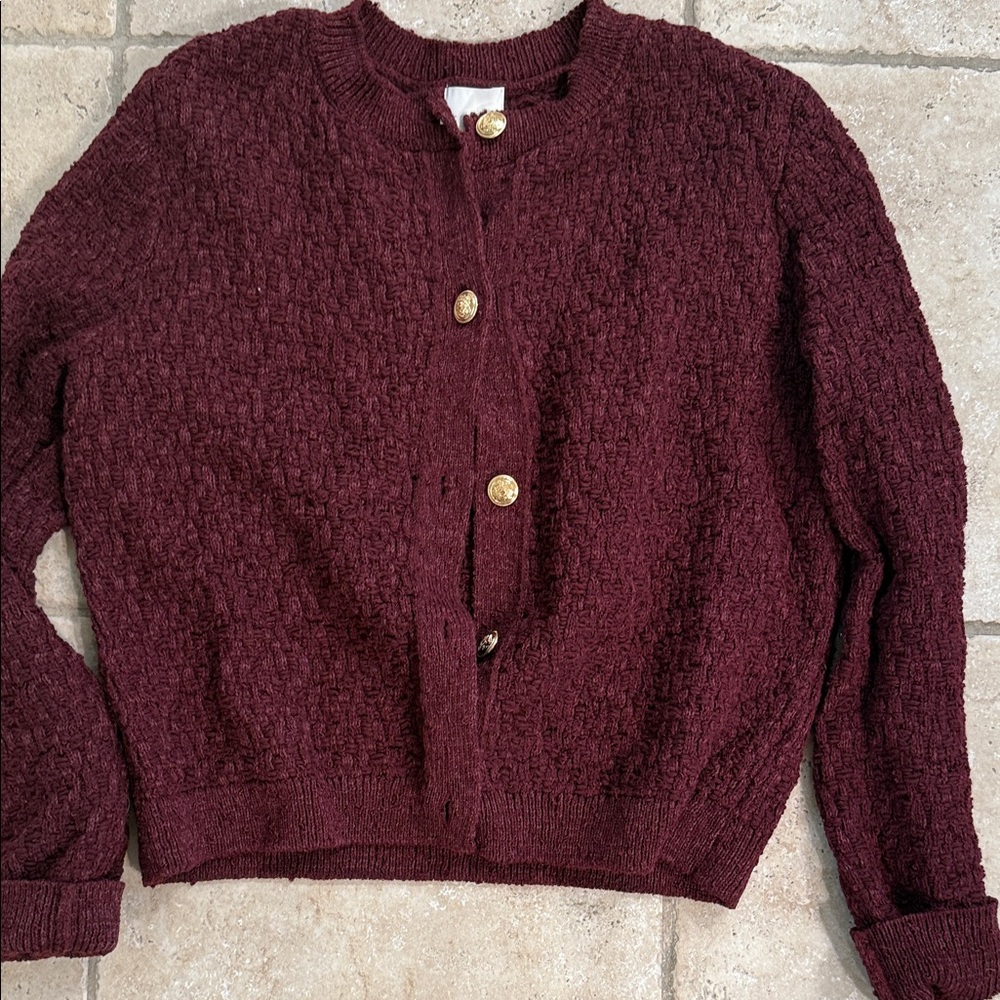 H&M Red Cardigan Sweater with Plush Texture